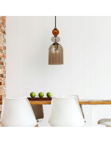 Lampa wisząca Tropea w odcieniach bursztynu z metalowymi detalami w starym złocie - nowoczesny design do każdego wnętrza.