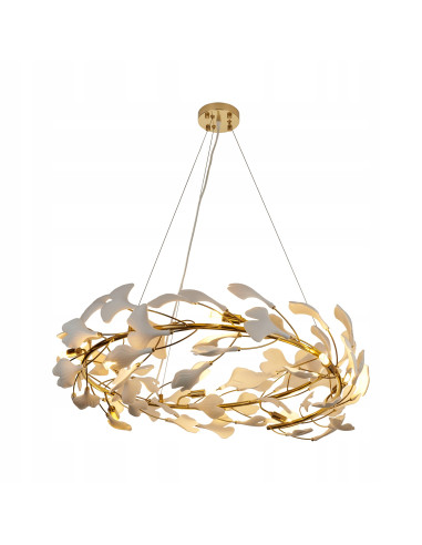 Lampa wisząca BOTANIKA WAVE w złoto-białym stylu z liśćmi Ginkgo - elegancja do salonu, sypialni i biura