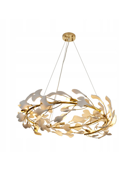 Lampa wisząca BOTANIKA WAVE w złoto-białym stylu z liśćmi Ginkgo - elegancja do salonu, sypialni i biura