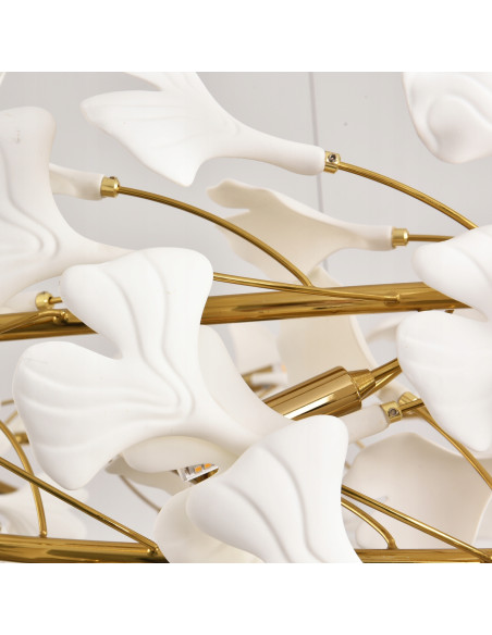 Lampa wisząca BOTANIKA WAVE w złoto-białym stylu z liśćmi Ginkgo - elegancja do salonu, sypialni i biura
