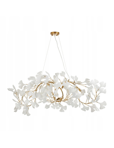 Lampa Wisząca BOTANIKA WAVE z Ceramicznymi Liśćmi Ginkgo w Złotej Ramie – Elegancja Natury w Twoim Wnętrzu