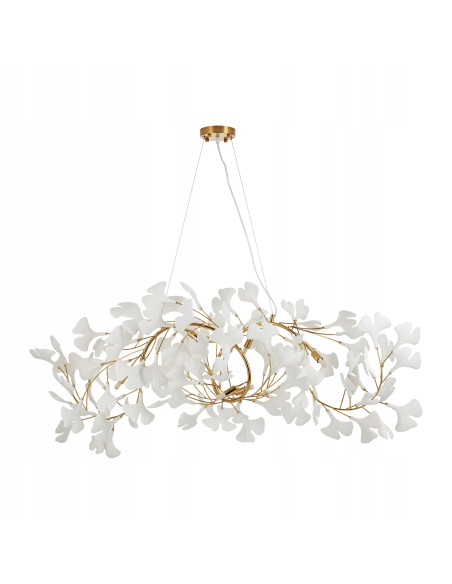 Lampa Wisząca BOTANIKA WAVE z Ceramicznymi Liśćmi Ginkgo w Złotej Ramie – Elegancja Natury w Twoim Wnętrzu