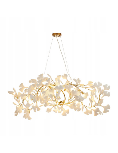 Lampa Wisząca BOTANIKA WAVE z Ceramicznymi Liśćmi Ginkgo w Złotej Ramie – Elegancja Natury w Twoim Wnętrzu