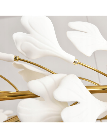 Lampa Wisząca BOTANIKA WAVE z Ceramicznymi Liśćmi Ginkgo w Złotej Ramie – Elegancja Natury w Twoim Wnętrzu