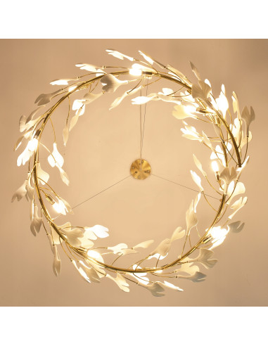 Lampa wisząca BOTANIKA WAVE w złoto-białym stylu z liśćmi Ginkgo - elegancja do salonu, sypialni i biura