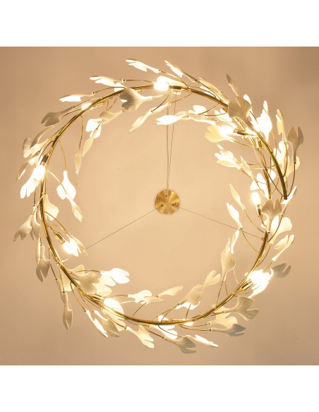 Lampa wisząca BOTANIKA WAVE w złoto-białym stylu z liśćmi Ginkgo - elegancja do salonu, sypialni i biura