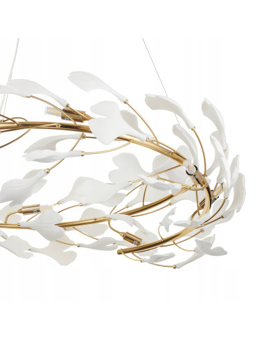 Lampa wisząca BOTANIKA WAVE w złoto-białym stylu z liśćmi Ginkgo - elegancja do salonu, sypialni i biura