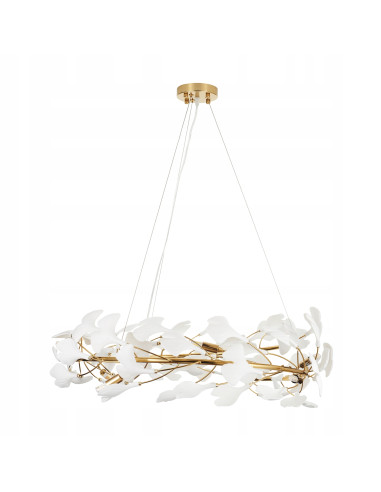 Lampa wisząca BOTANIKA WAVE w złoto-białym stylu z liśćmi Ginkgo - elegancja do salonu, sypialni i biura