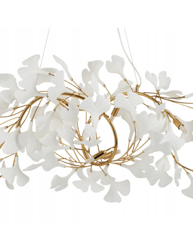 Lampa Wisząca BOTANIKA WAVE z Ceramicznymi Liśćmi Ginkgo w Złotej Ramie – Elegancja Natury w Twoim Wnętrzu