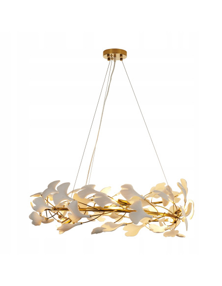 Lampa wisząca BOTANIKA WAVE w złoto-białym stylu z liśćmi Ginkgo - elegancja do salonu, sypialni i biura