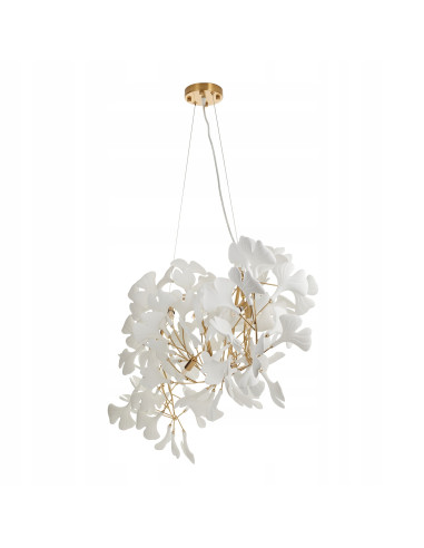 Lampa Wisząca BOTANIKA WAVE z Ceramicznymi Liśćmi Ginkgo w Złotej Ramie – Elegancja Natury w Twoim Wnętrzu