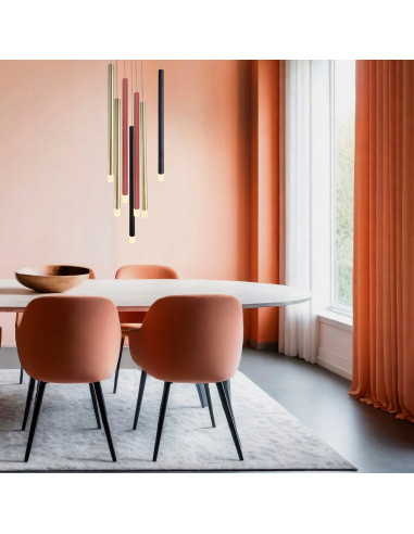 Lampa wisząca Lungo - nowoczesne oświetlenie w kolorowym stylu dla eleganckich wnętrz z 7 punktami świetlnymi