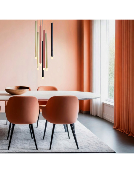 Lampa wisząca Lungo - nowoczesne oświetlenie w kolorowym stylu dla eleganckich wnętrz z 7 punktami świetlnymi