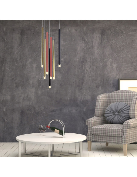 Lampa wisząca Lungo - nowoczesne oświetlenie w kolorowym stylu dla eleganckich wnętrz z 7 punktami świetlnymi