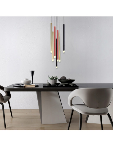 Lampa wisząca Lungo - nowoczesne oświetlenie w kolorowym stylu dla eleganckich wnętrz z 7 punktami świetlnymi