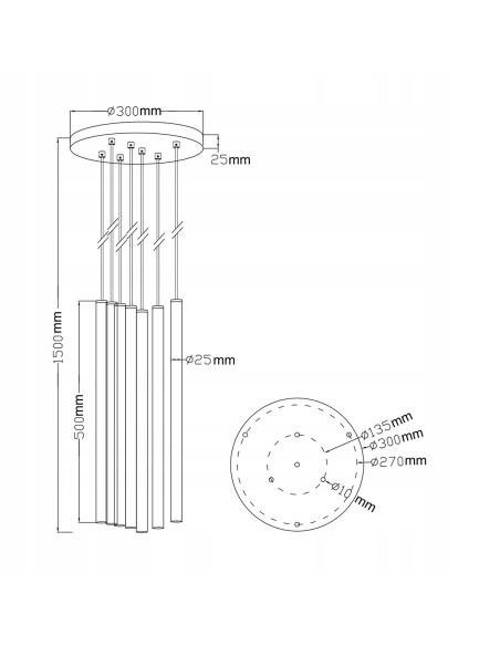 Lampa wisząca Lungo - nowoczesne oświetlenie w kolorowym stylu dla eleganckich wnętrz z 7 punktami świetlnymi