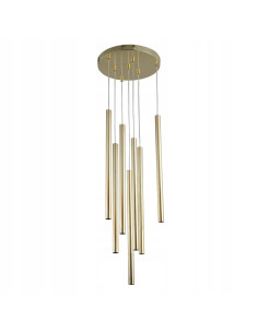 Lampa wisząca Lungo 7-punktowa w złotym metalu – nowoczesny, elegancki element dekoracyjny do każdego wnętrza.