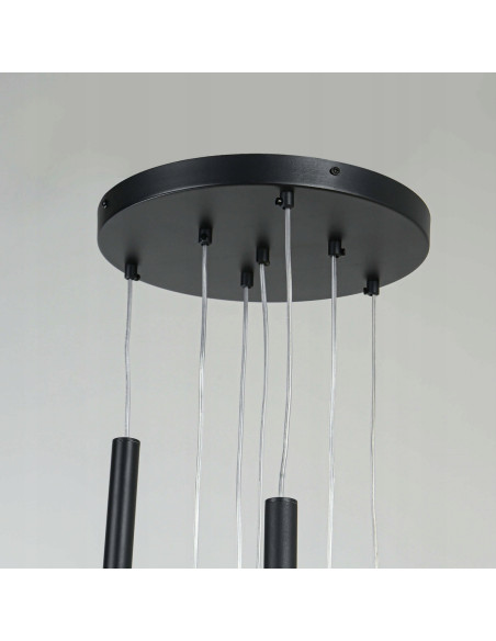 Nowoczesna lampa wisząca Lungo 7, czarna, z regulacją wysokości – eleganckie oświetlenie do salonu i biura.