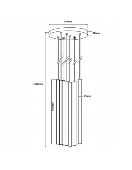 Lampa wisząca Lungo 7-punktowa w złotym metalu – nowoczesny, elegancki element dekoracyjny do każdego wnętrza.