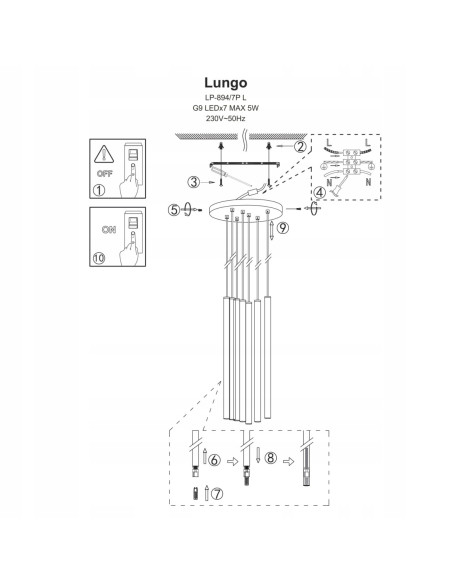 Nowoczesna lampa wisząca Lungo 7, czarna, z regulacją wysokości – eleganckie oświetlenie do salonu i biura.
