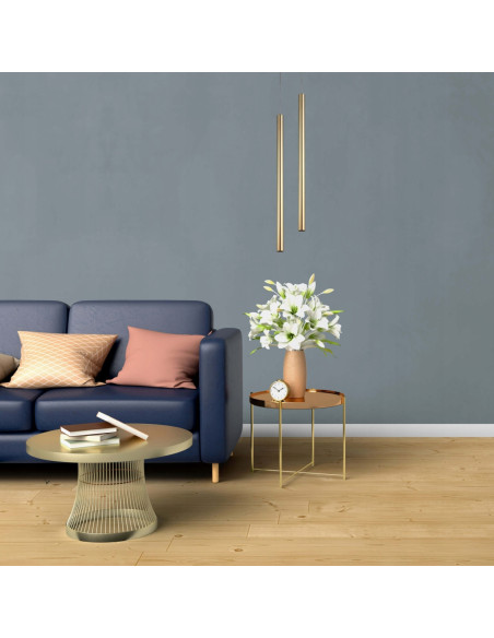 Złota lampa wisząca Lungo z metalowym kloszem w kształcie tuby - elegancki minimalizm do każdego wnętrza