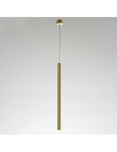 Złota lampa wisząca Lungo z metalowym kloszem w kształcie tuby - elegancki minimalizm do każdego wnętrza