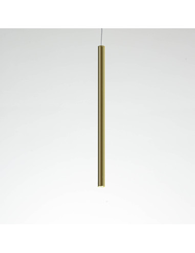 Złota lampa wisząca Lungo z metalowym kloszem w kształcie tuby - elegancki minimalizm do każdego wnętrza