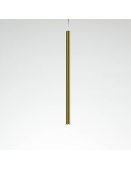 Złota lampa wisząca Lungo z metalowym kloszem w kształcie tuby - elegancki minimalizm do każdego wnętrza