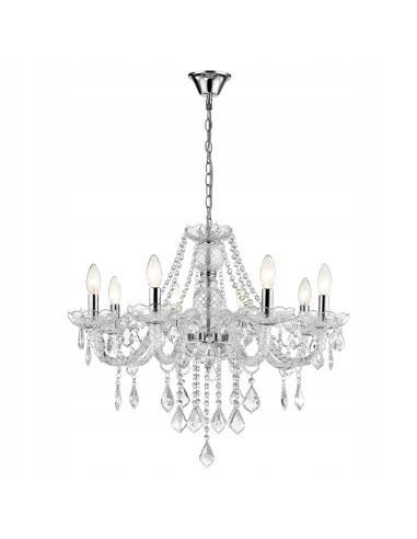 Luksusowy żyrandol Cristallo E14 z 8 źródłami światła – eleganckie oświetlenie w stylu glamour, srebrna konstrukcja