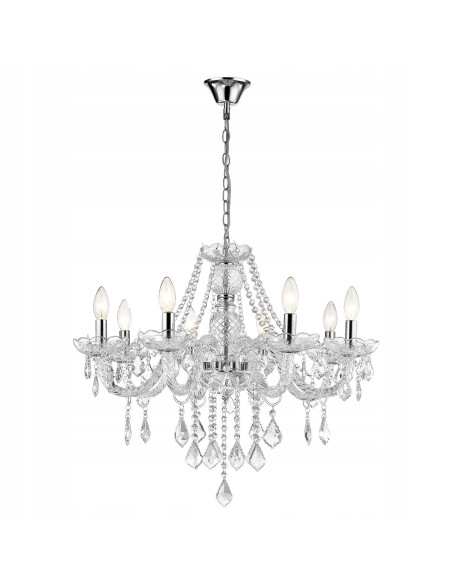 Luksusowy żyrandol Cristallo E14 z 8 źródłami światła – eleganckie oświetlenie w stylu glamour, srebrna konstrukcja