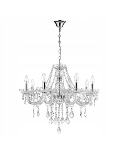 Luksusowy żyrandol Cristallo E14 z 8 źródłami światła – eleganckie oświetlenie w stylu glamour, srebrna konstrukcja