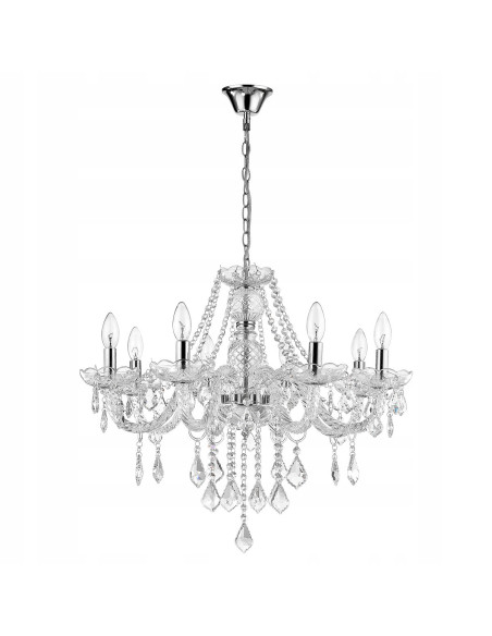 Luksusowy żyrandol Cristallo E14 z 8 źródłami światła – eleganckie oświetlenie w stylu glamour, srebrna konstrukcja