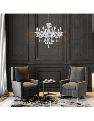 Luksusowy żyrandol Cristallo E14 z 8 źródłami światła – eleganckie oświetlenie w stylu glamour, srebrna konstrukcja