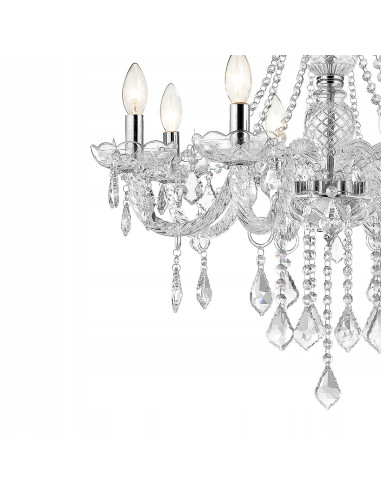 Luksusowy żyrandol Cristallo E14 z 8 źródłami światła – eleganckie oświetlenie w stylu glamour, srebrna konstrukcja