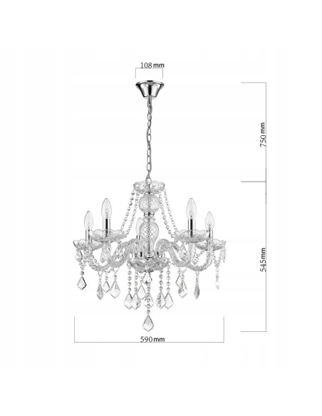Luksusowy Żyrandol Cristallo z Kryształkami, Regulowana Wysokość, Idealny do Sypialni, Salonu i Jadalni