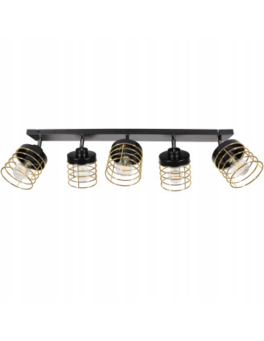 Lampa wisząca RASTI 5-punktowa E27 w stylu loftowym z regulacją i złotymi akcentami, idealna do każdego wnętrza