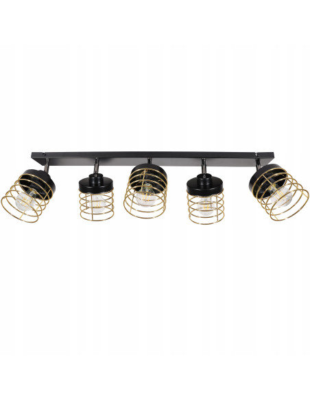 Lampa wisząca RASTI 5-punktowa E27 w stylu loftowym z regulacją i złotymi akcentami, idealna do każdego wnętrza
