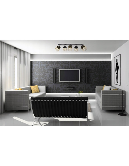 Lampa wisząca RASTI 5-punktowa E27 w stylu loftowym z regulacją i złotymi akcentami, idealna do każdego wnętrza