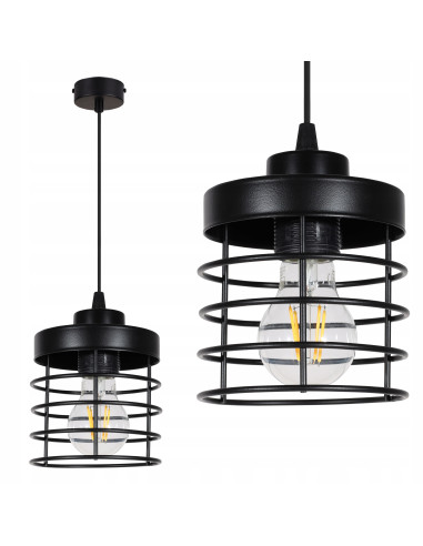 Lampa wisząca RASTI - minimalistyczne oświetlenie industrialne w białej i czarnej metalowej klatce do jadalni i salonu