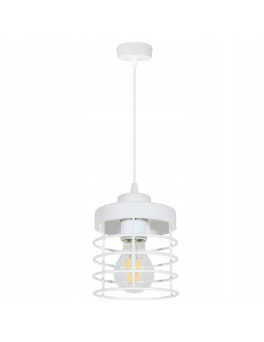 Lampa wisząca RASTI - minimalistyczne oświetlenie industrialne w białej i czarnej metalowej klatce do jadalni i salonu