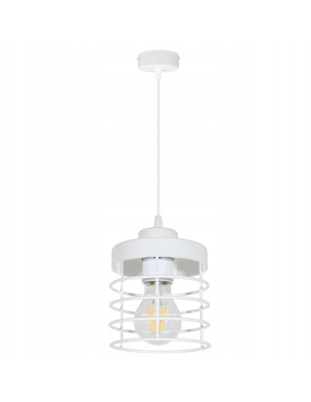 Lampa wisząca RASTI - minimalistyczne oświetlenie industrialne w białej i czarnej metalowej klatce do jadalni i salonu