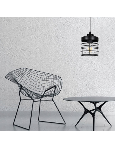 Lampa wisząca RASTI - minimalistyczne oświetlenie industrialne w białej i czarnej metalowej klatce do jadalni i salonu