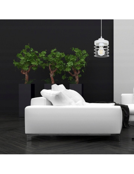 Lampa wisząca RASTI - minimalistyczne oświetlenie industrialne w białej i czarnej metalowej klatce do jadalni i salonu