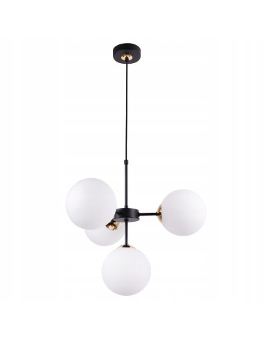 Lampa wisząca Imperia glamour z 4 kloszami E14 - czarna i złota, doskonała do kuchni i jadalni, nowoczesny design.