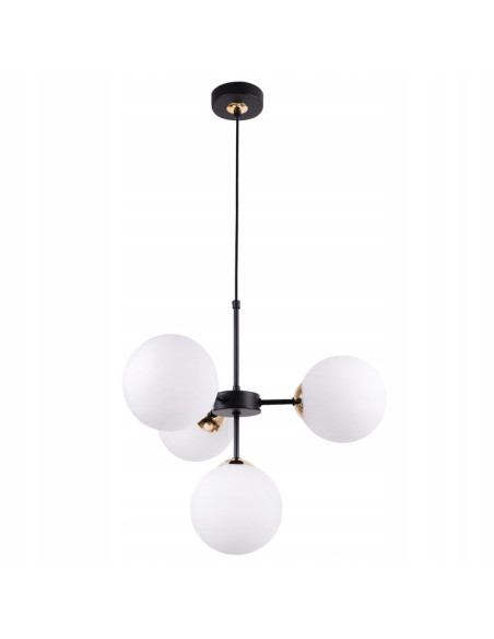 Lampa wisząca Imperia glamour z 4 kloszami E14 - czarna i złota, doskonała do kuchni i jadalni, nowoczesny design.