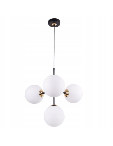 Lampa wisząca Imperia glamour z 4 kloszami E14 - czarna i złota, doskonała do kuchni i jadalni, nowoczesny design.