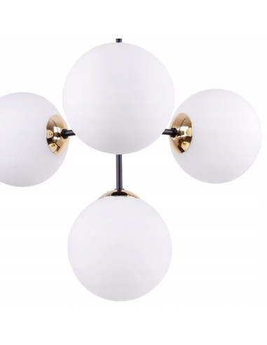 Lampa wisząca Imperia glamour z 4 kloszami E14 - czarna i złota, doskonała do kuchni i jadalni, nowoczesny design.