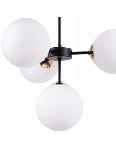 Lampa wisząca Imperia glamour z 4 kloszami E14 - czarna i złota, doskonała do kuchni i jadalni, nowoczesny design.