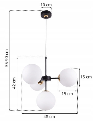 Lampa wisząca Imperia glamour z 4 kloszami E14 - czarna i złota, doskonała do kuchni i jadalni, nowoczesny design.