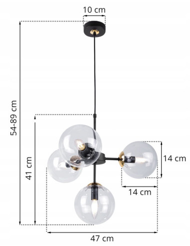 Lampa wisząca IMPERIA 4-punktowa w eleganckim czerni i złocie – idealny akcent do Twojego wnętrza.